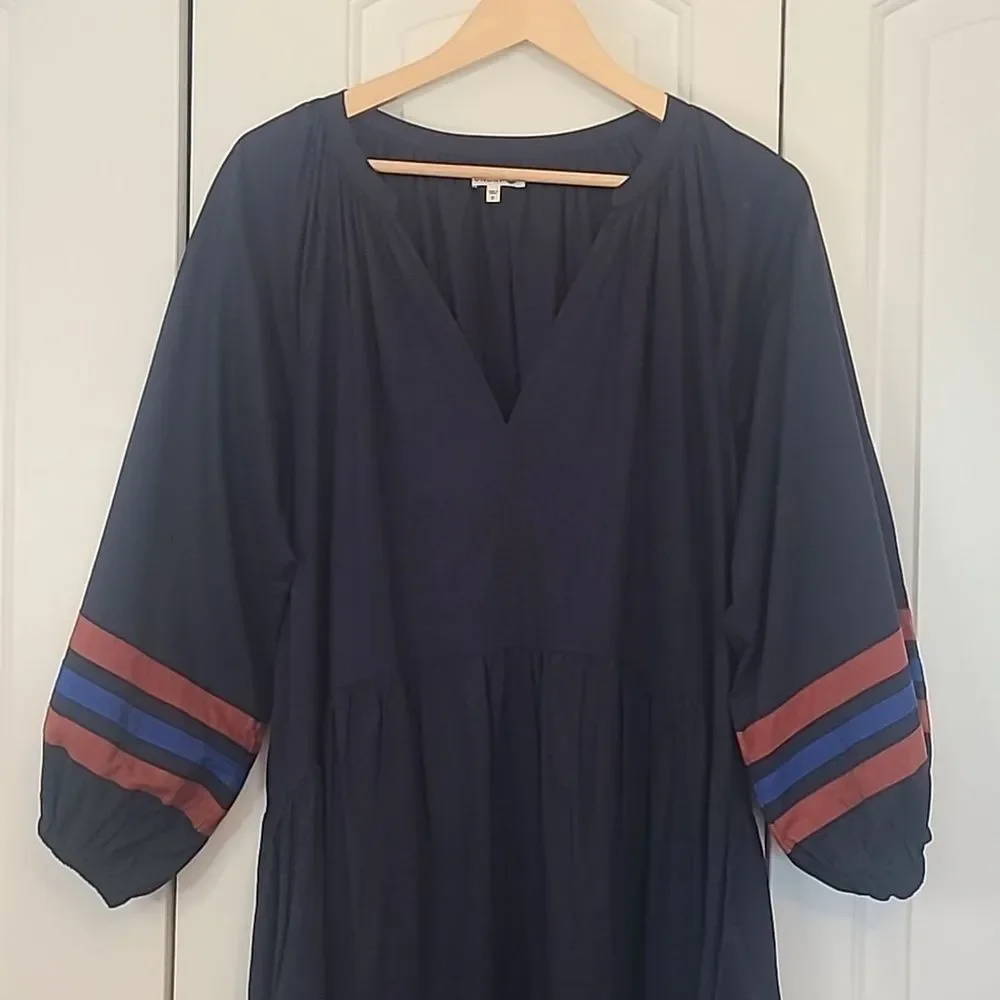 SUNDRY Tiered Midi Dress With Varsity Stripe In Blue Size 0 Or  XS - Picture 3 of 16